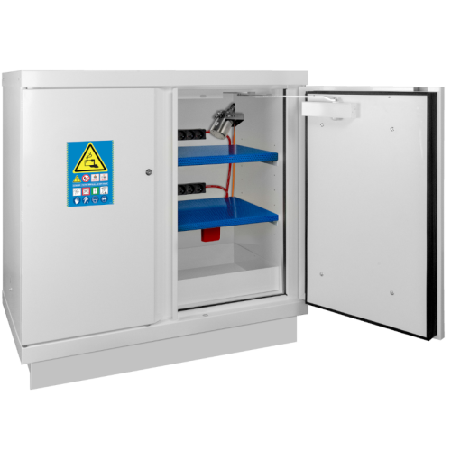 Armoire basse pour la recharge des batteries lithium-ion avec extincteur automatique