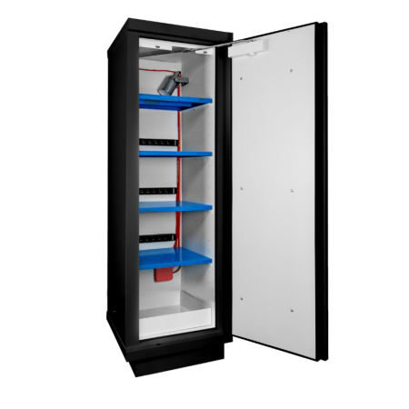 Armoire noire de sécurité équipée de 4 étagères - Armoire haute 1 porte Armoire noire de sécurité équipée de 4 étagères - Armoire haute 1 porte