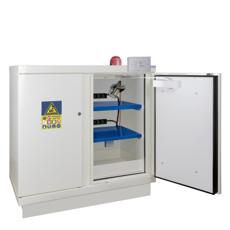 Armoire pour stocker et charger des batteries lithium avec sécurité alarme et extinction Armoire pour stocker et charger des batteries lithium avec sécurité alarme et extinction