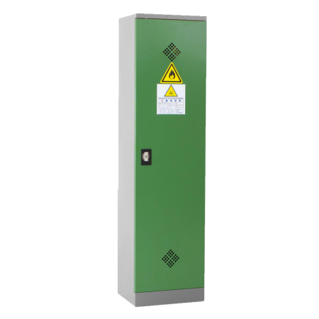 Armoire phytosanitaire haute 1 porte monobloc en acier. Idéale pour stocker herbicides, fongicides, insecticides, etc. Livrée avec 4 étagères de rétention galvanisées.