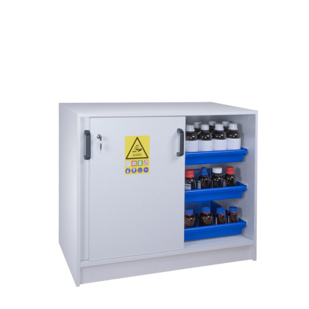 Armoire pour acides et bases, comptoir, 2 portes coulissantes, APC111+. Armoire pour acides et bases, comptoir, 2 portes coulissantes, APC111+.