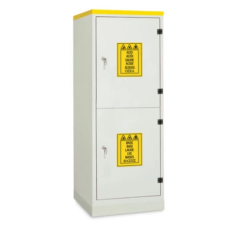 Armoire de sécurité anti-corrosion en PVC, Haute 2 portes 2 compartiments superposés, 2 étagères de rétention en PVC. Armoire de sécurité anti-corrosion en PVC, Haute 2 portes 2 compartiments superposés, 2 étagères de rétention en PVC.
