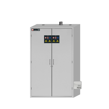 Armoire acides/bases, 8 étagères coulissantes, avec bac en PP, volume: 11 Litres, panneau mélamine/PP. Armoire acides/bases, 8 étagères coulissantes, avec bac en PP, volume: 11 Litres, panneau mélamine/PP.