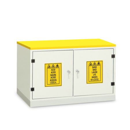 Armoire de rétention des liquides en PVC, sous-paillasse 2 portes 2 compartiments - 2 étagères de rétention en PVC. Armoire de rétention des liquides en PVC, sous-paillasse 2 portes 2 compartiments - 2 étagères de rétention en PVC.