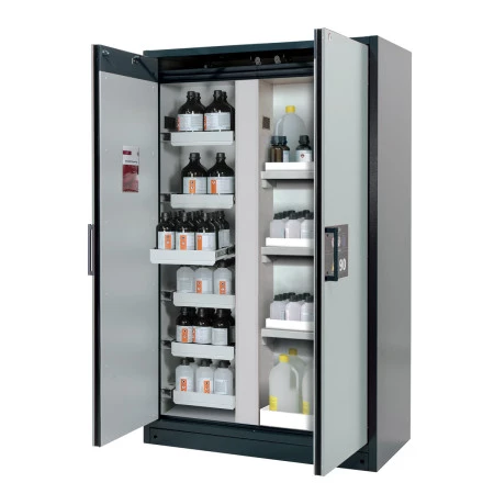 Armoire de sécurité coupe-feu, 6 bacs-tiroirs, portes battantes, grise.