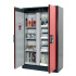 Armoire de sécurité pour liquides inflammables, étagères amovibles, portes rouges. Armoire de sécurité pour liquides inflammables, étagères amovibles, portes rouges.