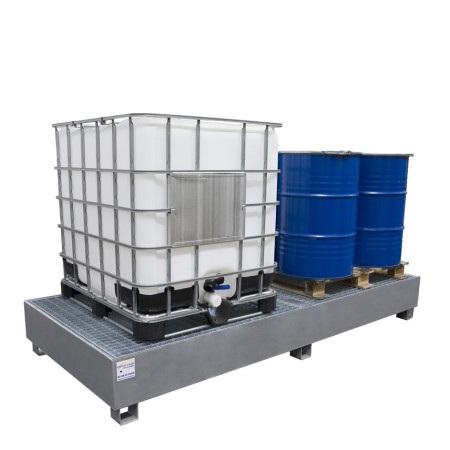 Palette de rétention en acier pour 2 IBC ou 8 fûts - 50% de rétention Palette de rétention en acier pour 2 IBC ou 8 fûts - 50% de rétention