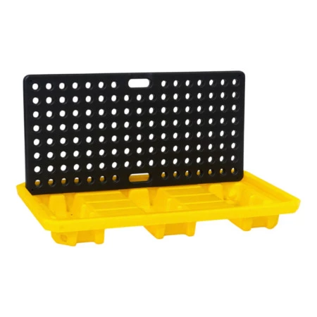 Bac de rétention plastique industriel avec grille amovible pour bidons et jerricans Bac de rétention plastique industriel avec grille amovible pour bidons et jerricans