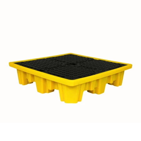 Palette de rétention en plastique PEHD pour deux fûts industriels avec grille amovible noire Palette de rétention en plastique PEHD pour deux fûts industriels avec grille amovible noire