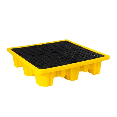 Rétention plastique industrielle pour deux bidons de 220 L avec caillebotis haute résistance Rétention plastique industrielle pour deux bidons de 220 L avec caillebotis haute résistance