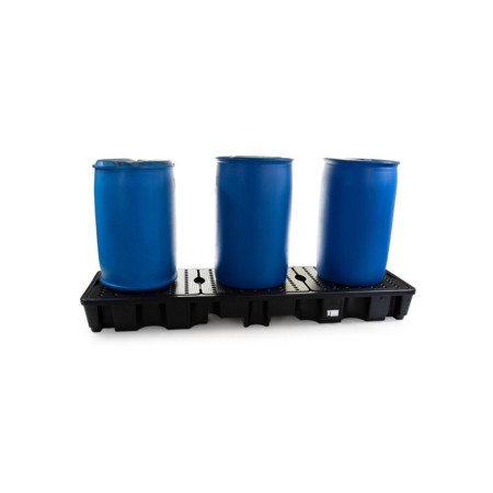 Bac de rétention plastique 235l en ligne - 4 fûts alignés Bac de rétention plastique 235l en ligne - 4 fûts alignés