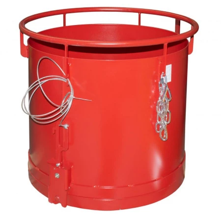 Benne cylindrique à fond ouvrant rouge. Modèle RB. Fabrication Bauer Benne cylindrique à fond ouvrant rouge. Modèle RB. Fabrication Bauer