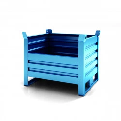 Caisse-palette tôlée à semelles latérales avec 1/2 ouverture