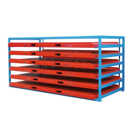 Rack à tiroirs cadre bleu et plateau rouge Rack à tiroirs cadre bleu et plateau rouge