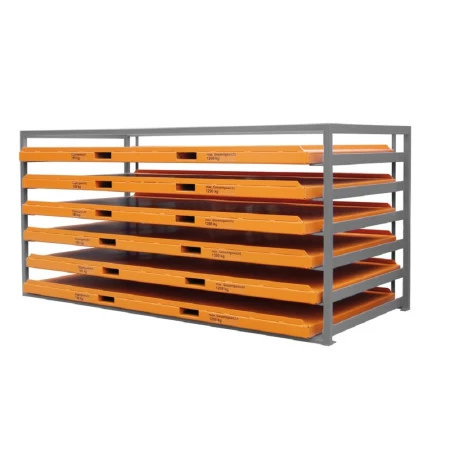 Rack à tiroirs cadre gris et plateau orange Rack à tiroirs cadre gris et plateau orange