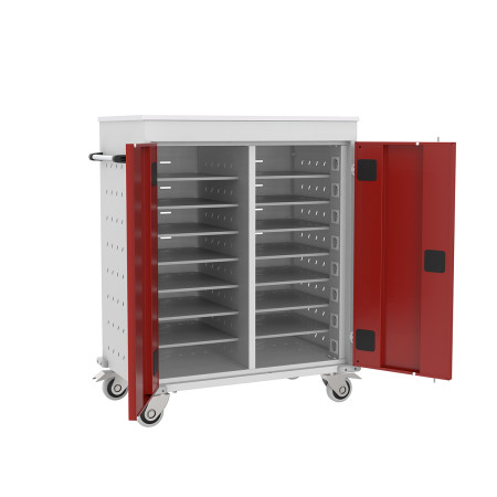 Chariot pour ordinateur portable 17 pouces 16 cases équipé d'ouïes d'aération et d'une poignée de poussée Chariot pour ordinateur portable 17 pouces 16 cases équipé d'ouïes d'aération et d'une poignée de poussée