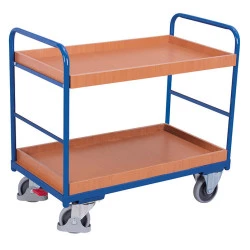 Chariot à plateaux avec rebords en bois amovibles