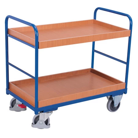 Chariot à 2 étagères avec rebords en bois