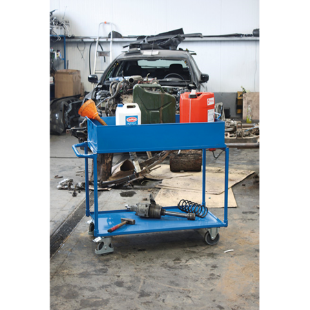 Servante 2 plateaux tôles avec bac de rétention 113 L - Charge 250 Kg Servante 2 plateaux tôles avec bac de rétention 113 L - Charge 250 Kg