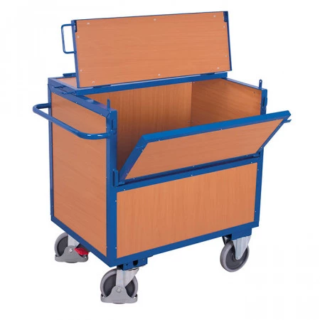 Chariot container bois avec couvercle