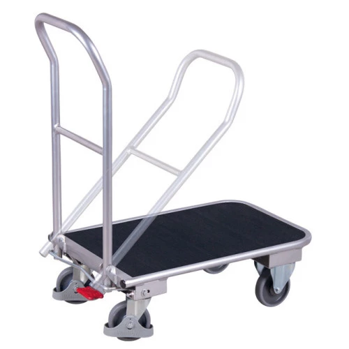 Chariot à dossier repliable et plateau en caoutchouc