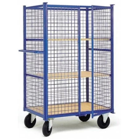 Chariot grillagé avec 2 portes et 2 étagères amovibles