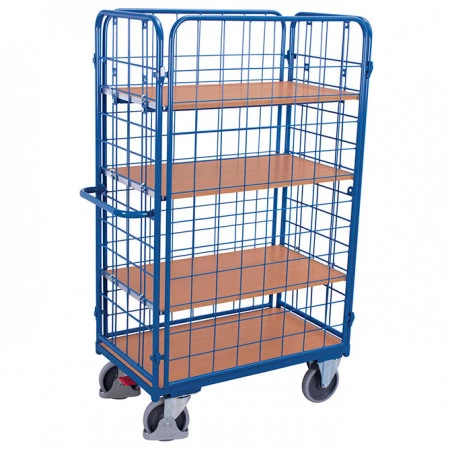 Chariot à 4 étagères mailles avec porte - Charge : 500 Kg Chariot à 4 étagères mailles avec porte - Charge : 500 Kg