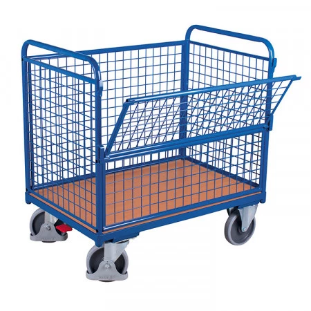 Chariot ergonomique parois grillagées panneau 1/2 rabattable - Capacité 500 kg