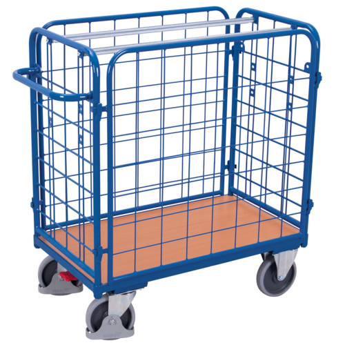 Chariot pour colis grillagé bas avec 4 parois