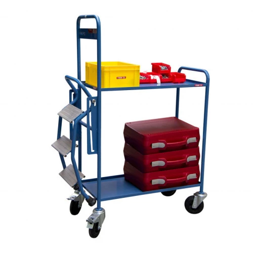 Chariot préparateur de commandes avec escabeau intégré