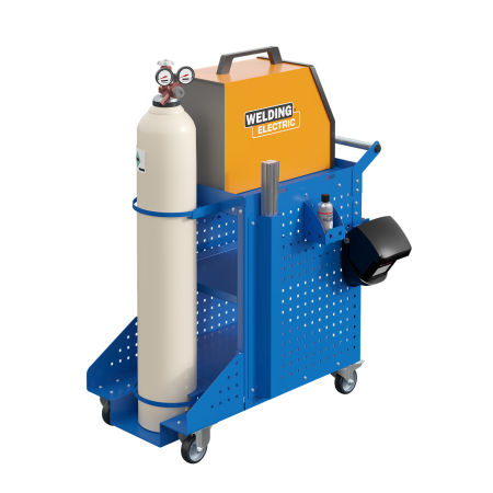 Chariot de soudure mobile en acier - 4 roues à bandage bleu (2 fixes et 2 pivotantes) - 3 niveaux de rangements - Lxpxh 875x504x830 mm - Coloris Bleu Industrie RAL 5015