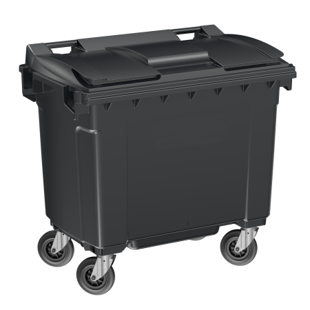 Conteneur poubelle 660L en plastique recyclé couvercle gris anthracite Conteneur poubelle 660L en plastique recyclé couvercle gris anthracite