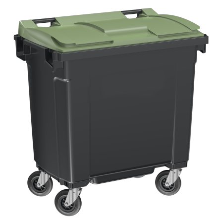 Conteneur poubelle 770L en plastique recyclé couvercle vert Conteneur poubelle 770L en plastique recyclé couvercle vert