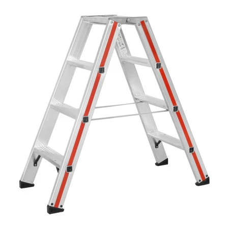 Nombre de marches : 2x4. Longueur de 1.04 m. Hauteur de travail : 2.45 m et écartement au sol de 0.98 m. Nombre de marches : 2x4. Longueur de 1.04 m. Hauteur de travail : 2.45 m et écartement au sol de 0.98 m.