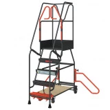 Escabeau roulant à immobilisation automatique, capacité de 150 kg, 5 marches, hauteur de travail maximale de 3,17 m. Escabeau roulant à immobilisation automatique, capacité de 150 kg, 5 marches, hauteur de travail maximale de 3,17 m.