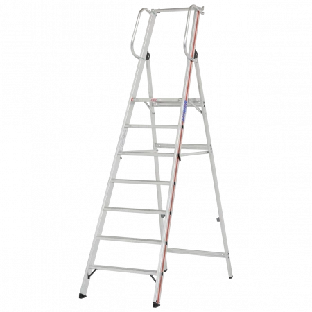 Échelle à plate-forme avec main courante, hauteur de travail de 2,95 à 3,65m, conforme à la norme DIN EN 131-7. Échelle à plate-forme avec main courante, hauteur de travail de 2,95 à 3,65m, conforme à la norme DIN EN 131-7.