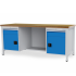 Etabli à structure monobloc R18-24 - plateau bois multiplis 40 mm - demi-tablette centrale - 2 coffres porte avec tiroir - 2000 x 750 x 859/959 mm - RAL 5012 + 7035 Etabli à structure monobloc R18-24 - plateau bois multiplis 40 mm - demi-tablette centrale - 2 coffres porte avec tiroir - 2000 x 750 x 859/959 mm - RAL 5012 + 7035
