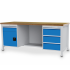 Etabli à structure monobloc R18-24 - plateau bois multiplis 40 mm - demi-tablette centrale - coffre porte avec tiroir + coffre 3 tiroirs - 2000 x 750 x 859/959 mm - RAL 5012 + 7035 Etabli à structure monobloc R18-24 - plateau bois multiplis 40 mm - demi-tablette centrale - coffre porte avec tiroir + coffre 3 tiroirs - 2000 x 750 x 859/959 mm - RAL 5012 + 7035
