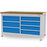 Etabli à structure monobloc R24-24 - plateau bois multiplis 40 mm - coffres 3 + 4 tiroirs - 1500 x 750 x 859/959 mm - RAL 5012 + 7035 Etabli à structure monobloc R24-24 - plateau bois multiplis 40 mm - coffres 3 + 4 tiroirs - 1500 x 750 x 859/959 mm - RAL 5012 + 7035
