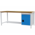 Etabli à structure R18-24 - plateau bois multiplis 40 mm - demi-tablette - 1 coffre porte avec tiroir - 2000 x 750 x 859/959 mm - RAL 5012 + 7035 Etabli à structure R18-24 - plateau bois multiplis 40 mm - demi-tablette - 1 coffre porte avec tiroir - 2000 x 750 x 859/959 mm - RAL 5012 + 7035