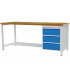 Etabli à structure R18-24 - plateau bois multiplis 40 mm - demi-tablette - coffre 3 tiroirs - 2000 x 750 x 859/959 mm - RAL 5012 + 7035 Etabli à structure R18-24 - plateau bois multiplis 40 mm - demi-tablette - coffre 3 tiroirs - 2000 x 750 x 859/959 mm - RAL 5012 + 7035