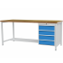 Etabli à structure R18-24 - plateau bois multiplis 40 mm - demi-tablette - coffre 4 tiroirs - 2000 x 750 x 859/959 mm - RAL 5012 + 7035 Etabli à structure R18-24 - plateau bois multiplis 40 mm - demi-tablette - coffre 4 tiroirs - 2000 x 750 x 859/959 mm - RAL 5012 + 7035