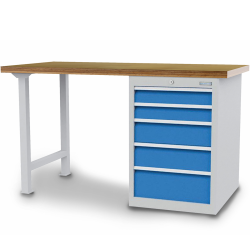 Etabli modulaire à plateau bois et caisson 5 tiroirs