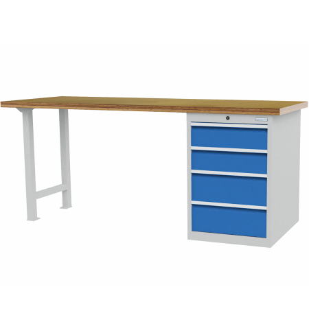 Etabli modulaire T750 R18-24 - plateau multiplis 40 mm - 4 tiroirs - 2000 x 750 x 859 mm - RAL 5012 + 7035 Etabli modulaire T750 R18-24 - plateau multiplis 40 mm - 4 tiroirs - 2000 x 750 x 859 mm - RAL 5012 + 7035