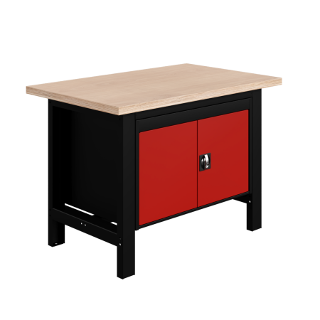 Etabli SI charge lourde plateau bois - 1 coffre de 2 portes - Lxpxh 1200x750x840 mm - Caisson et ossature Noir RAL 9005 et Façade Rouge RAL 3000 Etabli SI charge lourde plateau bois - 1 coffre de 2 portes - Lxpxh 1200x750x840 mm - Caisson et ossature Noir RAL 9005 et Façade Rouge RAL 3000