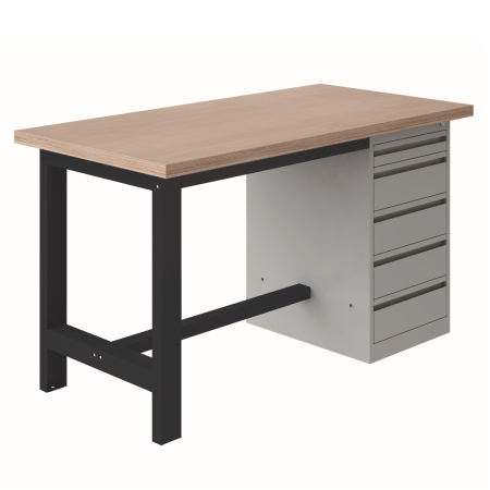 Etabli SI plateau multiplis 40 mm avec caisson 5 tiroirs et ossature Gris Anthracite 7016 Etabli SI plateau multiplis 40 mm avec caisson 5 tiroirs et ossature Gris Anthracite 7016
