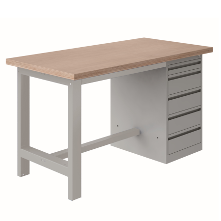 Etabli SI plateau multiplis 40 mm avec caisson 5 tiroirs et ossature Gris Clair 7035 Etabli SI plateau multiplis 40 mm avec caisson 5 tiroirs et ossature Gris Clair 7035