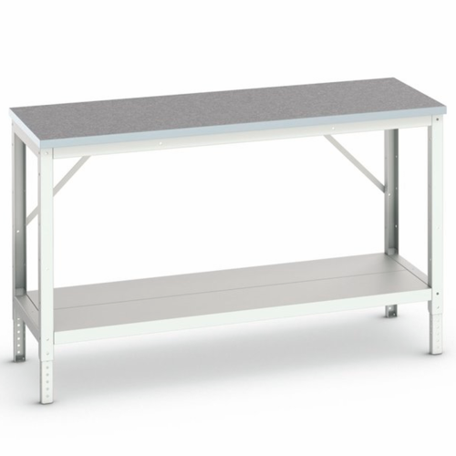 Etabli d'atelier VERSO à hauteur réglable et plateau lino avec tablette