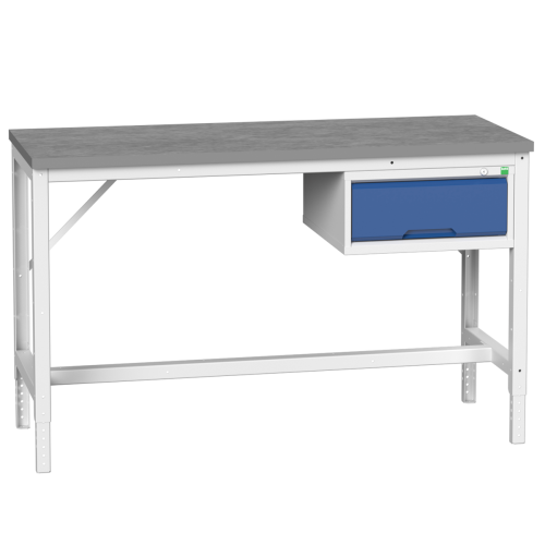 Etabli VERSO réglable en hauteur à 1 tiroir et plateau lino