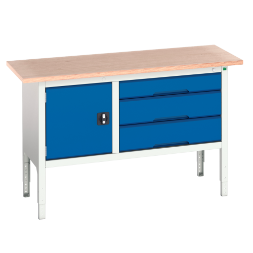 Etabli VERSO soudé à hauteur réglable avec coffre et 3 tiroirs